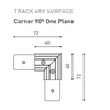 Vienos plokštumos magnetinių bėgelių kampinis sujungimas TRACK 48V SURFACE, 72mm