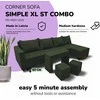 Meb Podrez Didelis kampinis sofos komplektas su staliuku ir pufais Simple XL St Combo, Turkiu žalia