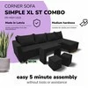 Meb Podrez Didelis kampinis sofos komplektas su staliuku ir pufais Simple XL St Combo, Grafito