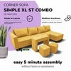 Meb Podrez Didelis kampinis sofos komplektas su staliuku ir pufais Simple XL St Combo Geltono