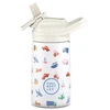 Cool Bottles - Nerūdijančio plieno vaikiškas buteliukas su atlenkiamu šiaudeliu, 350ml (Little wheels)