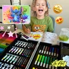 145vnt Piešimo ir Tapybos rinkinys vaikiškame lagamine Stich, profesionalus meno rinkinys vaikai, suaugusiems, paaugliams ir menininkams Oh Art!