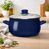 Altom Design EMALINIS PUODAS STIKLINIU DANČIU 22 CM 3,5 L NAVY MĖLYNAS SRIUBAI virti