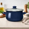 Altom Design EMALINIS PUODAS STIKLINIU DANČIU 22 CM 3,5 L NAVY MĖLYNAS SRIUBAI virti