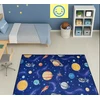 AW DYWAN Dziecięcy Mėlyna Kosmos Planety Gwiazdy Rakiety 140x185