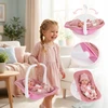 BABY Doll 30 cm NEŠĖLIŲ SĖDYNĖS KINDERPLAY ROŽINIŲ DRABUŽIŲ RINKINYS