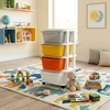 Bajastore PLASTIKOWY MOBILNY REGAŁ Z KÓŁKAMI Z 4 WYSUWANYMI SZUFLADAMI NA ZABAWKI