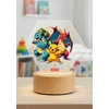 Bez Marki 3D Pokemon LED naktinė lempa + pavadinimas, dovana PREMIUM USB medinis pagrindas