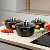 Bez Marki 3x GRANITINIAI puodų rinkinys indukcinių dujų puodų VILDE 16 + 20 + 24 cm