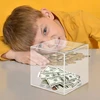 Bez Marki AKRYLOWA PRZEZROCZYSTA KWADRATOWA SKARBONKA NIEOTWIERANA BANKNOTY PREZENT