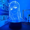 Bez Marki Anime DARLING In The FRANXX zero dwa 3D noc światło kolorowa lampka
