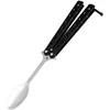 Bez Marki Butterfly Spoon sulankstomas stovyklavimo indas nerūdijančio plieno juoda rankena