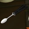 Bez Marki Butterfly Spoon sulankstomas stovyklavimo indas nerūdijančio plieno juoda rankena