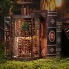 Bez Marki KNYGŲ KAMBARIO RINKINYS, MEDINĖ KNYGŲ LENTYNA, MINIATŪRINĖ 3D BIBLIOTEKA