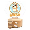 Bez Marki Lampka Nocna LED 3D Bluey + Imię Prezent Podstawa Drewniana PREMIUM USB