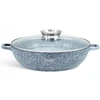 Bez Marki Puodas Niski Płaski MARMUROWY 32cm WOK 5,5l Indukcja Gaz 8042