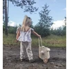 Bez Marki Wiklinowy Koszyk Na Žaislai Na Kółkach wózek w kolorze Ecru + pompony