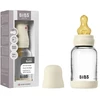 Bibs SEILINTUKAI - stiklinis kūdikių buteliukas, apvalus, lateksinis, lėto srauto - dramblio kaulo spalvos - 120 ml
