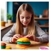 click4TOYS 6 TEŠLOS VIENETŲ RINKINYS + VAIKŲ PLASTIKOS PASTOS HAMBURGERIŲ MAŠINAS