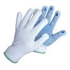 Darbo pirštinės, megztos, su mėlynais PVC taškais iš vienos pusės 3011, baltos spl., 10 dydžio