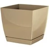 Prosperplast Dekoratyvinis gėlių vazonas su padėklu Coubi Square P 24x24x22cm plastik./švies.rudas