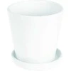 Dekoratyvinis gėlių vazonas su padėklu D15cm/H14cm baltas/keraminis