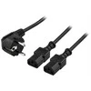 Inline DELTACO kabelis „Y-unit“, CEE 7/7 - 2xIEC C13, iki 250 V /10A, 2m, juodas/ DEL-109D