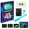 DK „Magic Board“ DAŽYMAS ŠVIESOS trafaretais A4 LED rašiklis