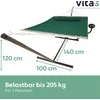 Dvivietis sodo hamakas su stovu ir staliuku, patogus iki 205 kg, žalias — sodo sūpynės, dvivietis gultas, balkono hamakas, poilsio baldai, plieno rėmas, hamakas su lentyna, terasos įranga