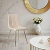 Ehokery dygsniuota smėlio spalvos kėdė moderni BOUCLE TEDDY LAMB METAL GOLD LEGS