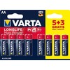 Elementai VARTA LONGLIFE MAX POWER, AA, šarminiai, 5+3 vnt.