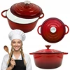 Emaliuotas ketaus PUODAS su dangteliu HAGE 4L 24 cm raudonas indukcinis grilis