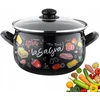 Emaliuotas puodas, pleszew, 18 cm, 3 l, virtuvė sriubai virti, juodas dekoras