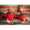 Emaliuotas puodas su dangteliu Žemas 14cm 1L I Metalac Dots On Raudona