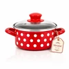 Emaliuotas puodas su dangteliu Žemas 14cm 1L I Metalac Dots On Raudona