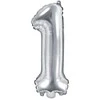 Party Deco Balionas folinis skaičius 1 sidabrinis 35cm