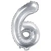 Party Deco Balionas folinis skaičius 6 sidabrinis 35cm