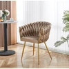 Mivihome Glamūrinė aksominė kėdė valgomajam, auksinės kojos, pintas atlošas, ROSA kava
