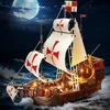 HiWEEGO BLOKŲ PIRATŲ LAIVAS SANTA MARIA PILIS NAMAS KELIAS 2in1 DOVANA 1253vnt.