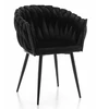 Home Design Juodas veliūro krėslas su pintomis detalėmis, modernus "glamour" stilius