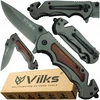 VILKS KNIFE Sulankstomas kišeninis peilis SURVIVAL Daugiafunkcis taktinis PLIENAS + MEDIENA SHARP