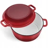 Krisber SOLID Emaliuotas puodas, ketaus, RAUDONA, 2in1, 4,8L kepimo skarda, su RAUDONU DANGIU