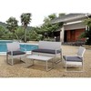 Lauko baldų komplektas Home4You Komplektas VICTORIA su pagalvėlėmis, stalas, sofa ir 2 foteliai, rėmas: plienas su sintetine vytele, spalva: pilka