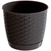 Lauko plastikinis vazonas RATOLLA ROUND, su lėkštele ir įdėklu, rudos sp., 19 x 17 cm