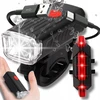 LED dviračio žibintai 2x USB priekinis galinis tvirtas vandeniui atsparus rinkinys 300lm CEree
