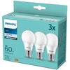 LED lemputė PHILIPS A60, 8W (=60W), E27, 4000K, 806 lm, NON-DIM, šaltai baltos spalvos, 3vnt.