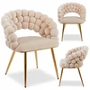 Livio Meble BEIGE PUFFY BEIGE VALGOMO KĖDĖ SU AUKSO VELIŪRO KOJĖLĖMIS