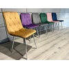Lugano Minkštos aksominės dygsniuotos kėdės, GLAMOUR spalvos, rinkinys 4 vnt., chromas
