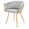 Lugano Pintas veliūrinis pilkas fotelis Glamour pintinė kėdė svetainė auksinėms kojoms