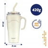 Majestic Sport Terminis kelioninis puodelis su šiaudiniu snapeliu, didele rankena kavai, plieno, 650 ml